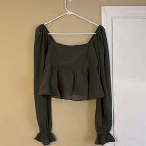 Olive Green Long Sleeve Women's Top